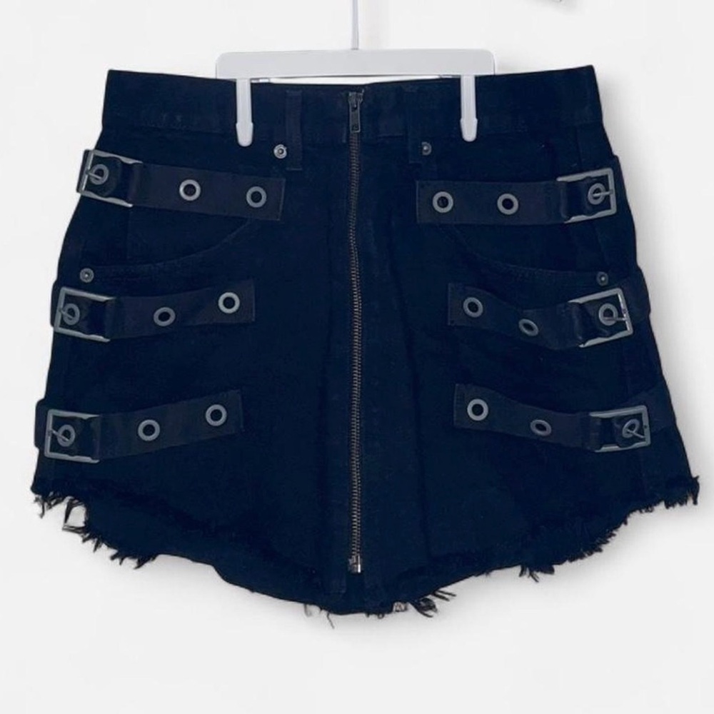 Carmar Black Denim Skirt with Triple Strap Detail